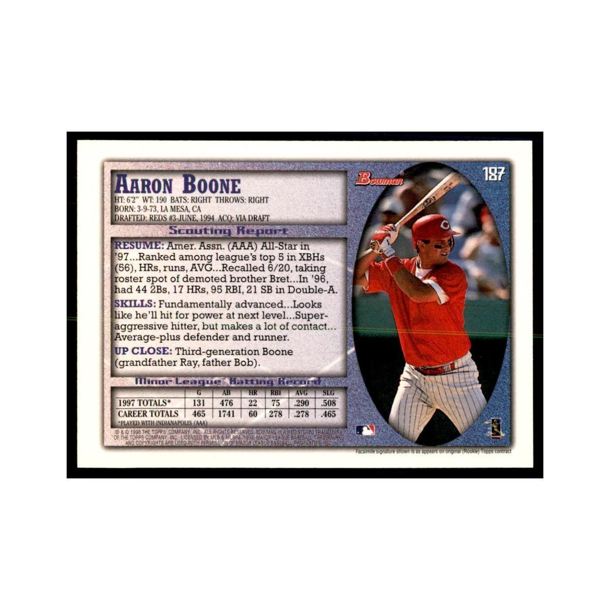 1998 Bowman Aaron Boone Baseball Cards #187