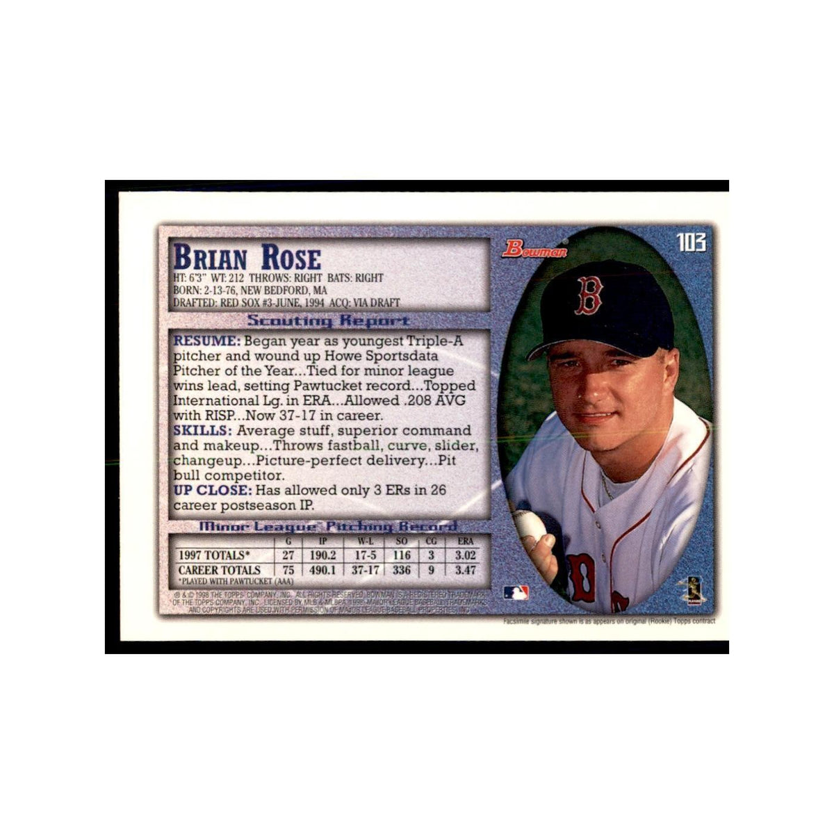 1998 Bowman Brian Rose Baseball Cards #103