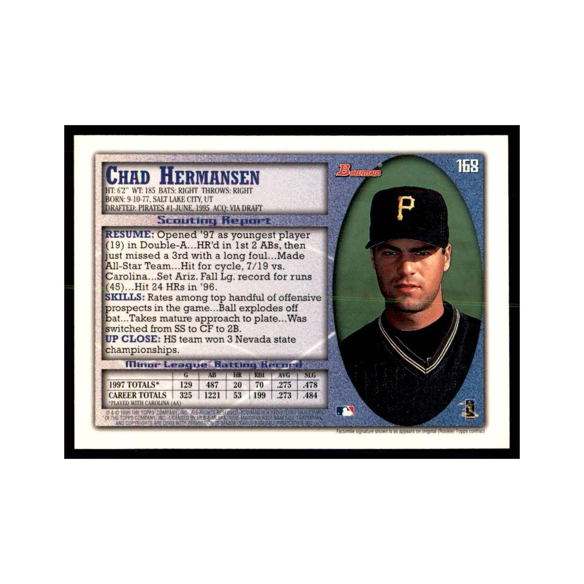 1998 Bowman Chad Hermansen Baseball Cards #168