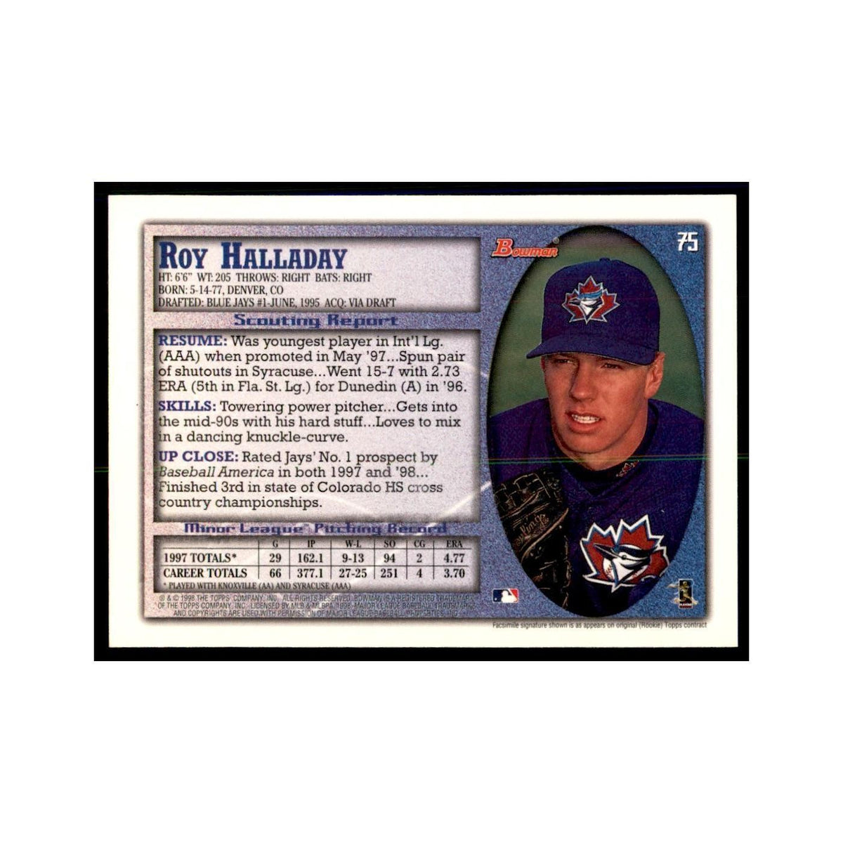 1998 Bowman Roy Halladay Baseball Cards #75