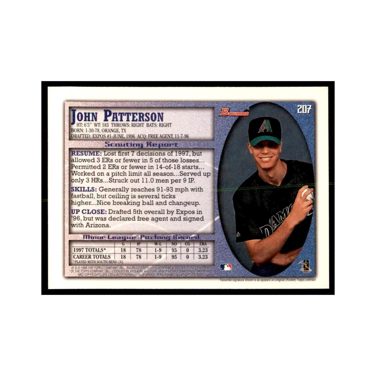1998 Bowman John Patterson Baseball Cards #207