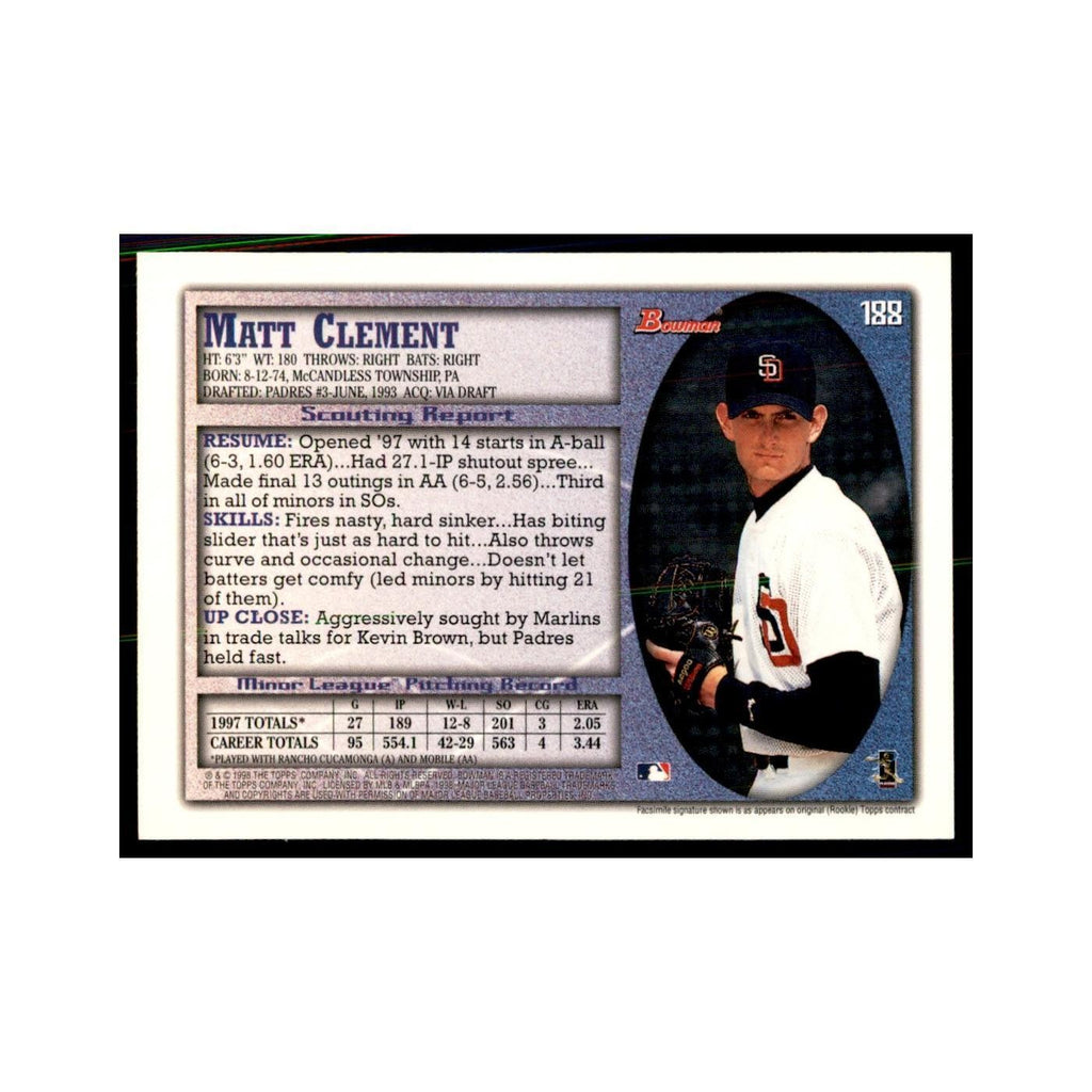 1998 Bowman Matt Clement Baseball Cards #188