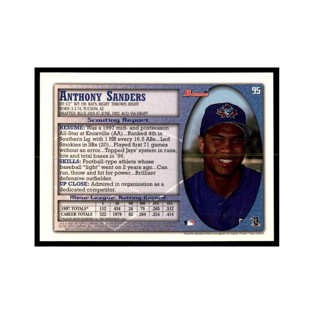 1998 Bowman Anthony Sanders Baseball Cards #95