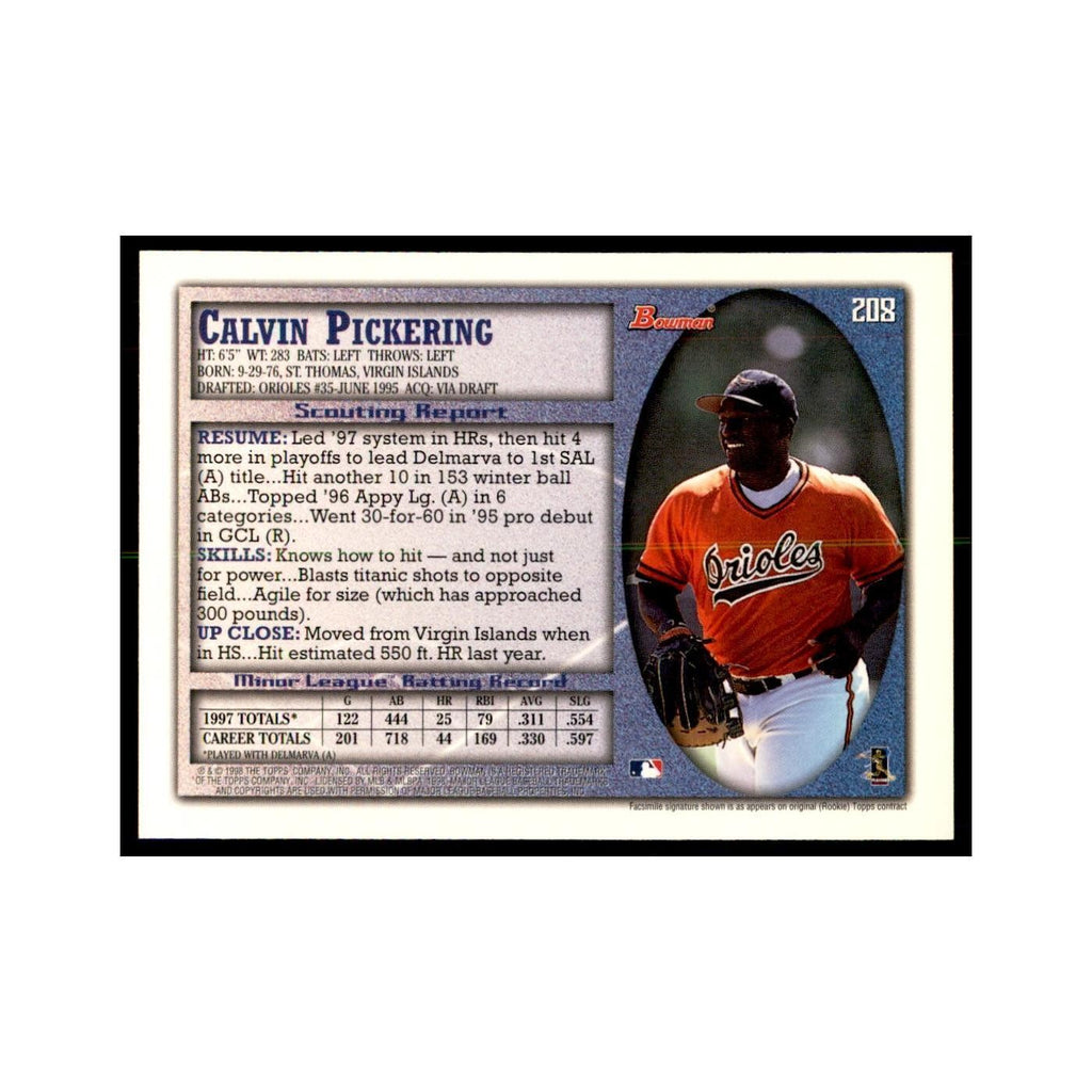 1998 Bowman Calvin Pickering Baseball Cards #208