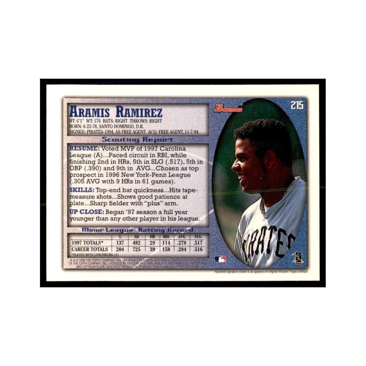 1998 Bowman Aramis Ramirez Baseball Cards #215