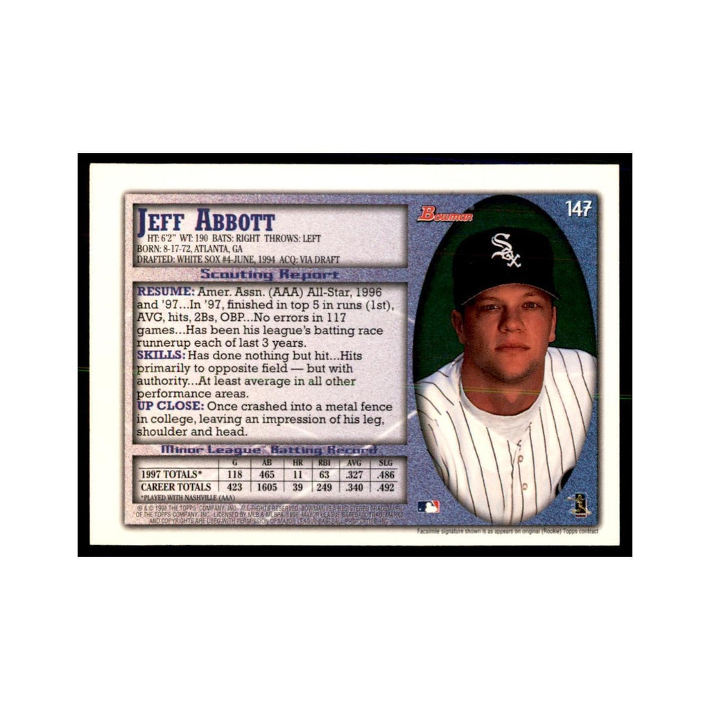 1998 Bowman Jeff Abbott Baseball Cards #147