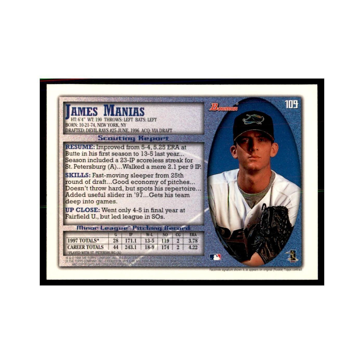 1998 Bowman James Manias Baseball Cards #109