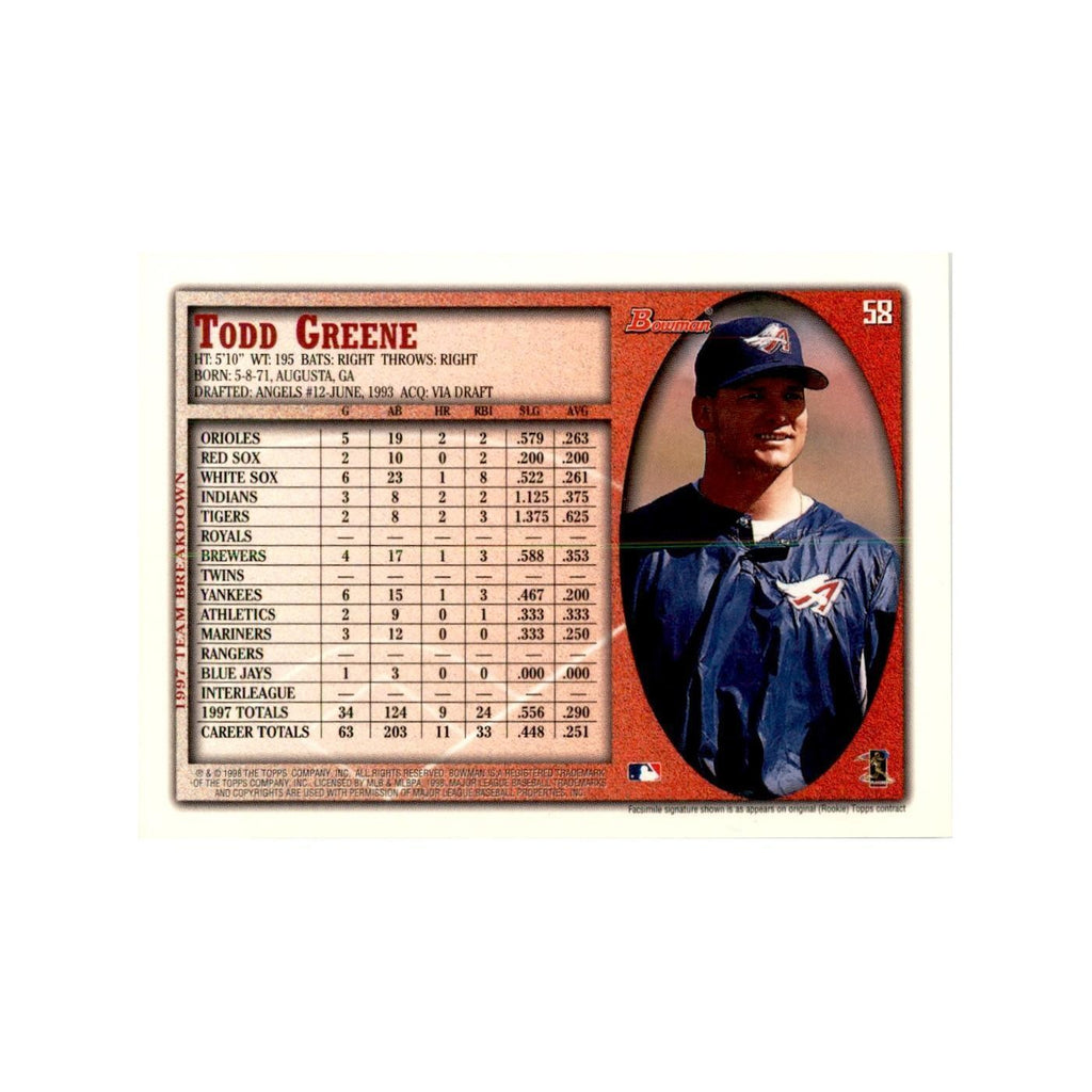 1998 Bowman Todd Greene Baseball Cards #58