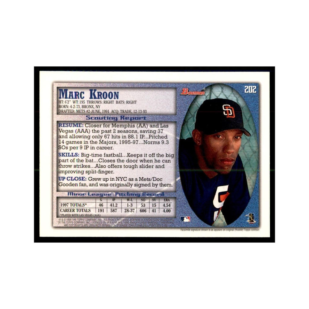 1998 Bowman Marc Kroon Baseball Cards #202