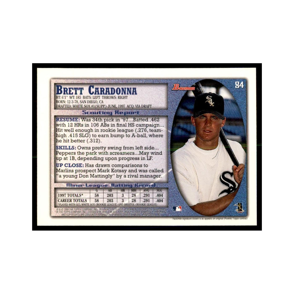 1998 Bowman Brett Caradonna Baseball Cards #84
