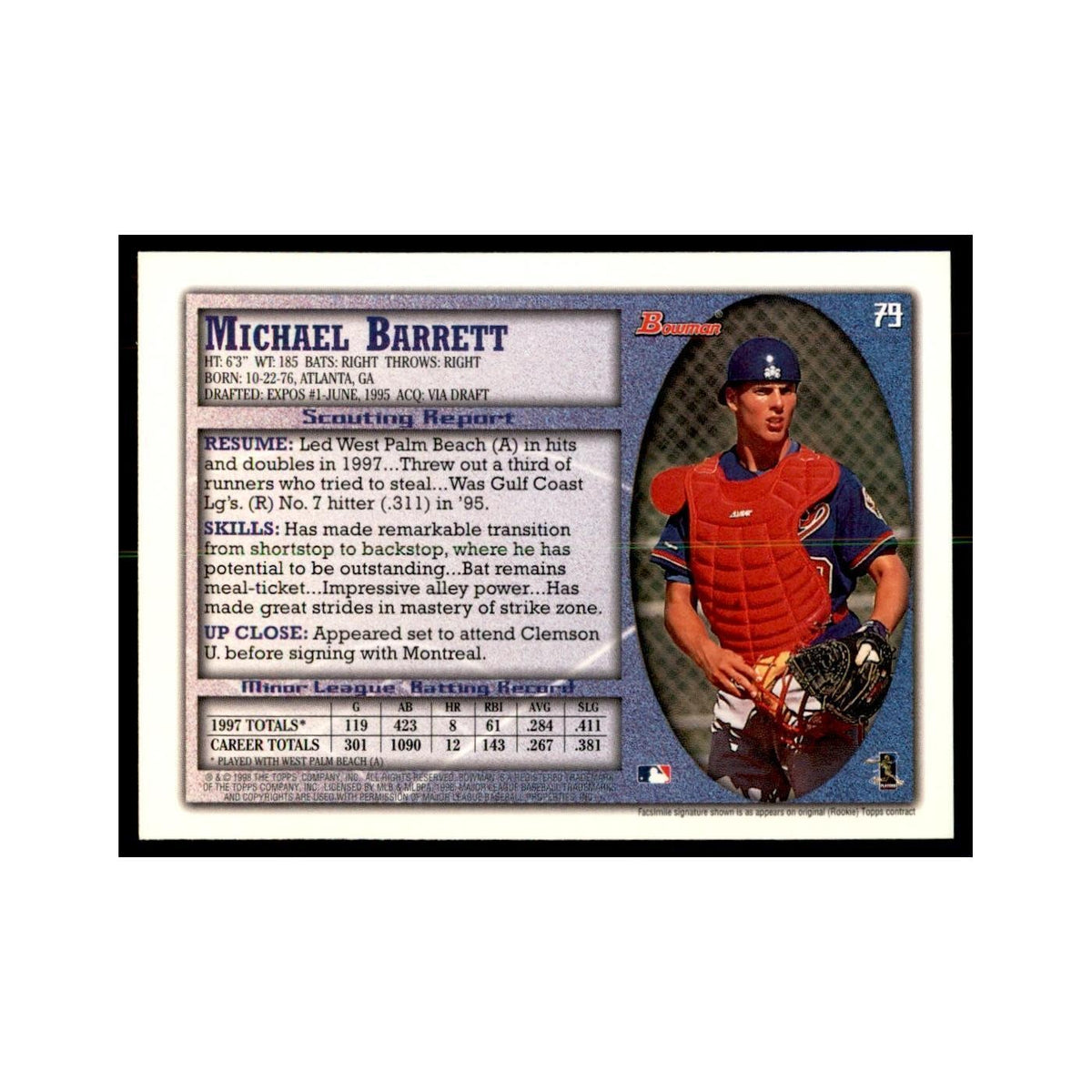1998 Bowman Michael Barrett Baseball Cards #79