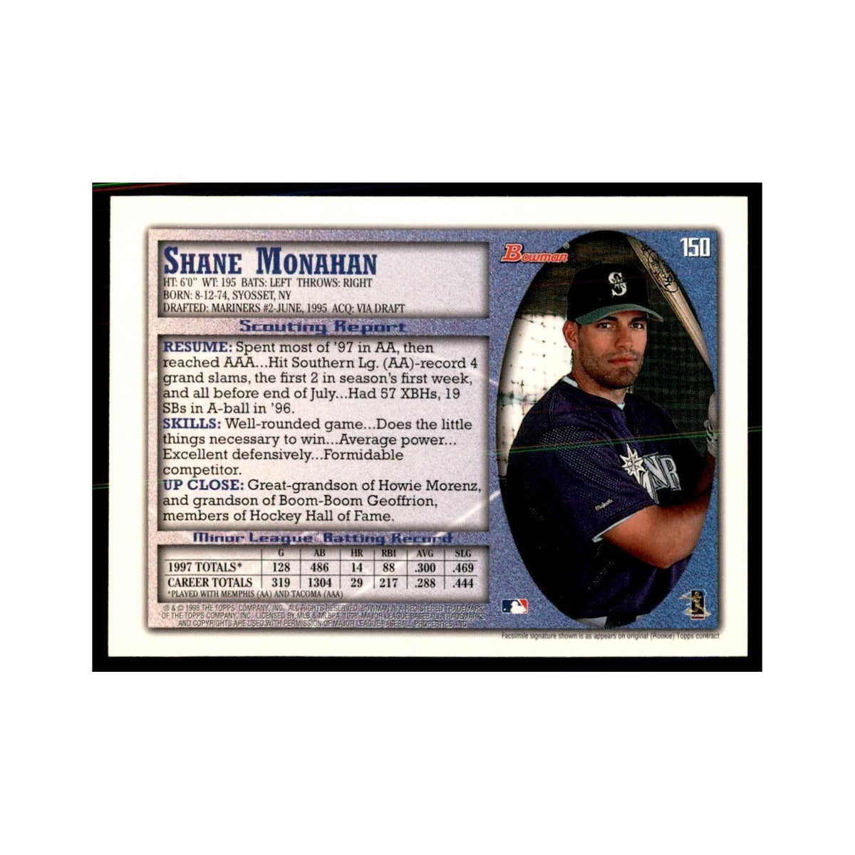 1998 Bowman Shane Monahan Baseball Cards #150