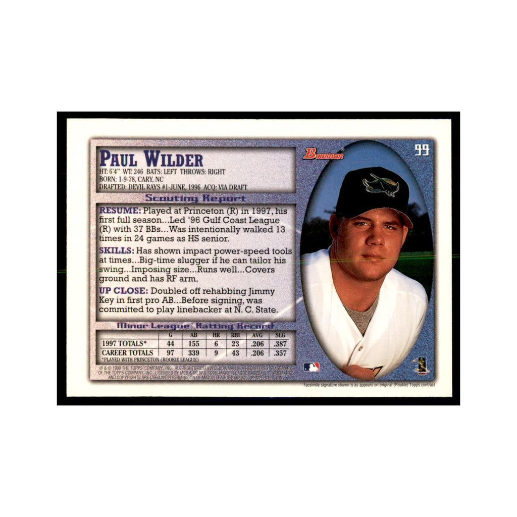 1998 Bowman Paul Wilder Baseball Cards #99