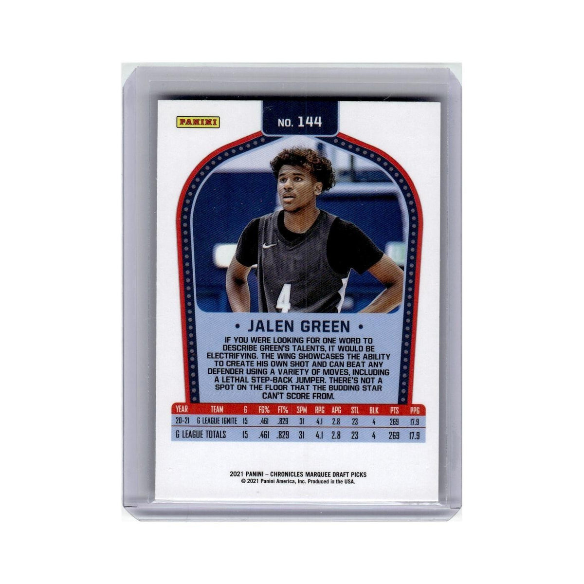 Jalen Green Rookie 2021 Panini Chronicles Marquee Draft Picks #144 NM