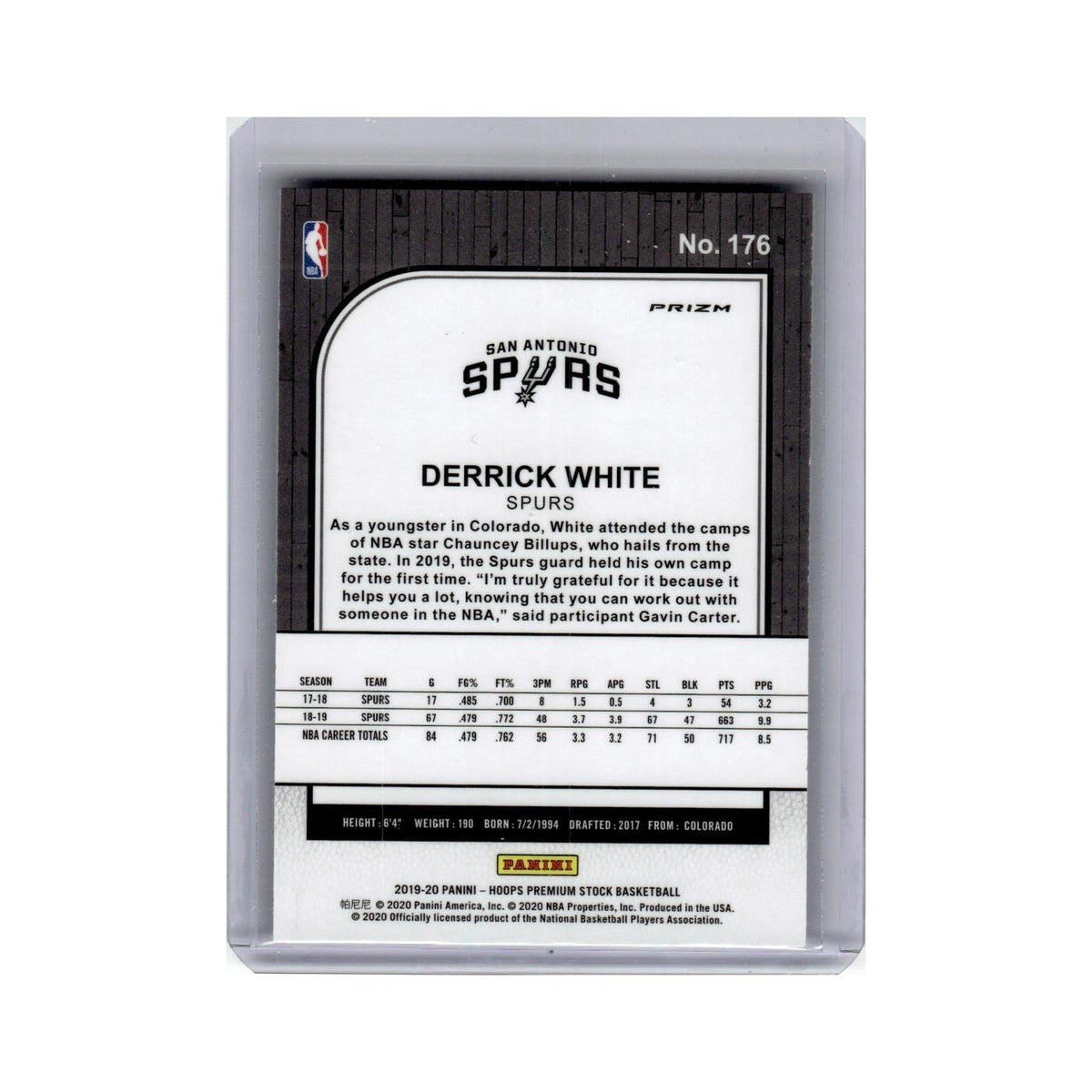 Derrick White 2019 Hoops Premium Stock Prizm #176 San Antonio Spurs NM