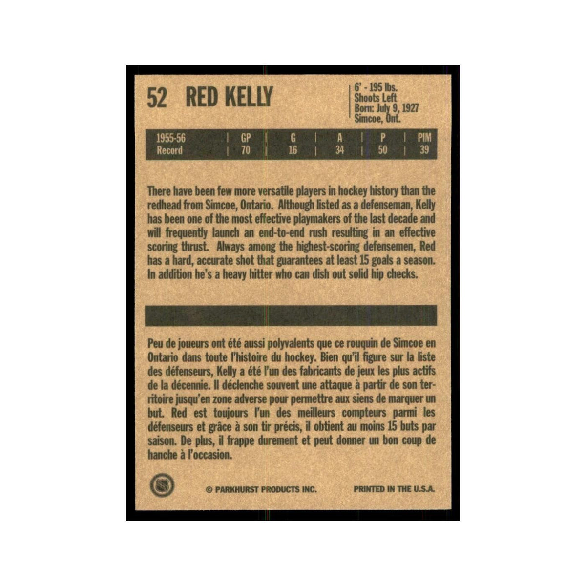 1994 Parkhurst Missing Link 1956-57 Red Kelly Detroit Red Wings #52
