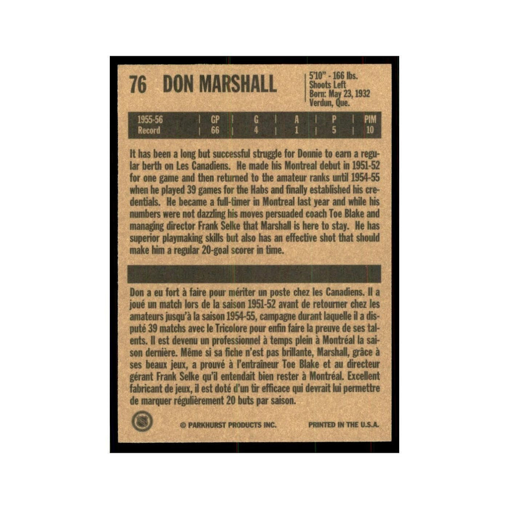 1994 Parkhurst Missing Link 1956-57 Don Marshall Montreal Canadiens #76