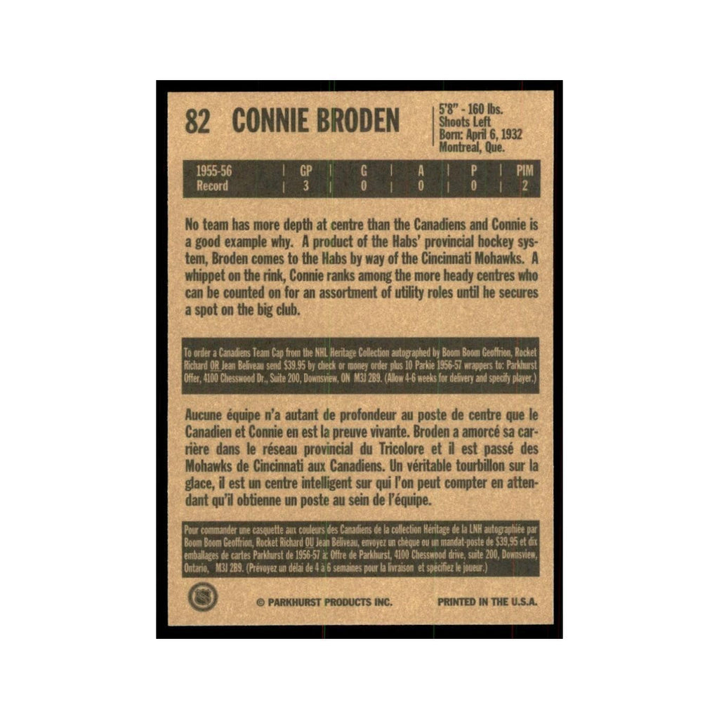 1994 Parkhurst Missing Link 1956-57 Connie Broden RC Montreal Canadiens #82