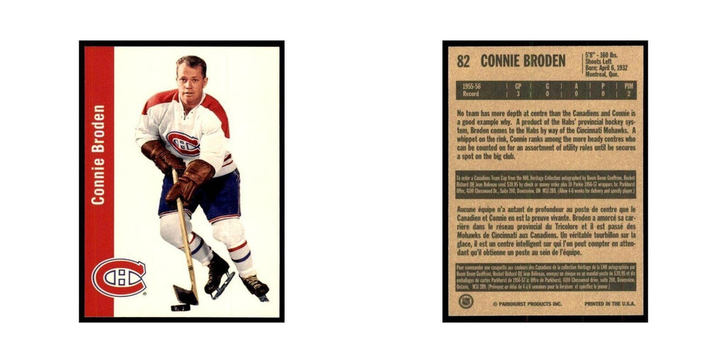 1994 Parkhurst Missing Link 1956-57 Connie Broden RC Montreal Canadiens #82