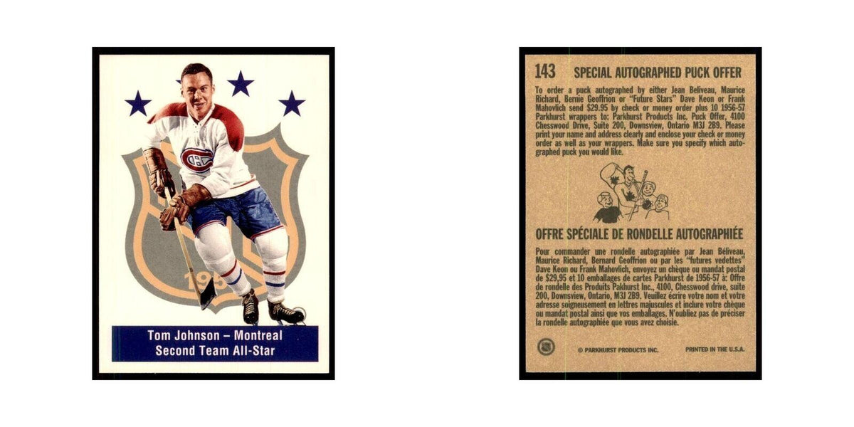 1994 Parkhurst Missing Link 1956-57 Tom Johnson Montreal Canadiens #143