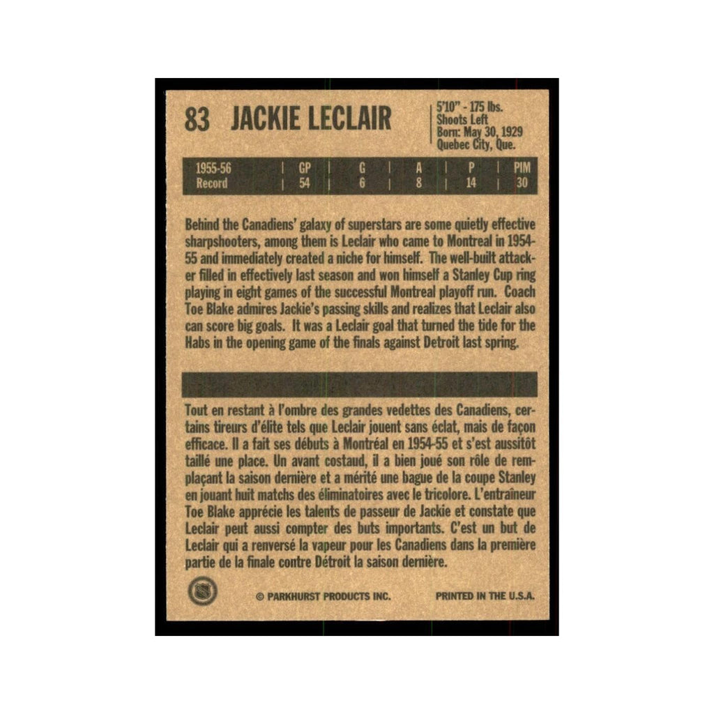 1994 Parkhurst Missing Link 1956-57 Jackie Leclair Montreal Canadiens #83