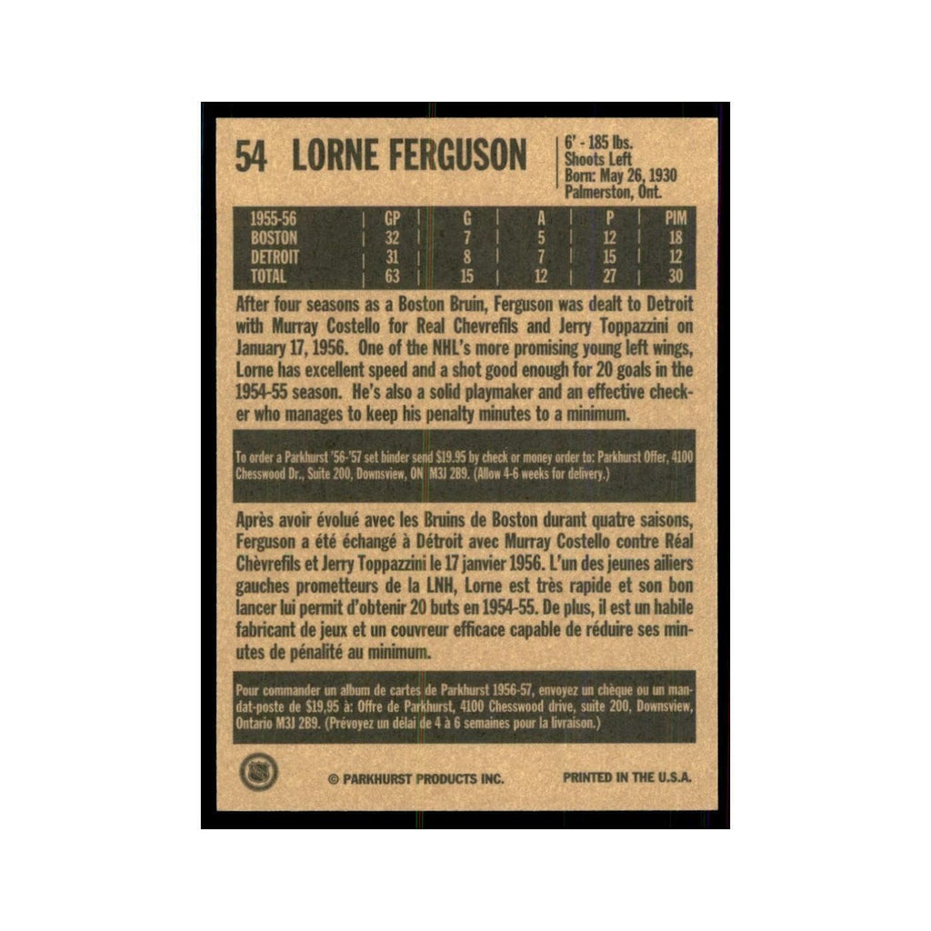 1994 Parkhurst Missing Link 1956-57 Lorne Ferguson Detroit Red Wings #54
