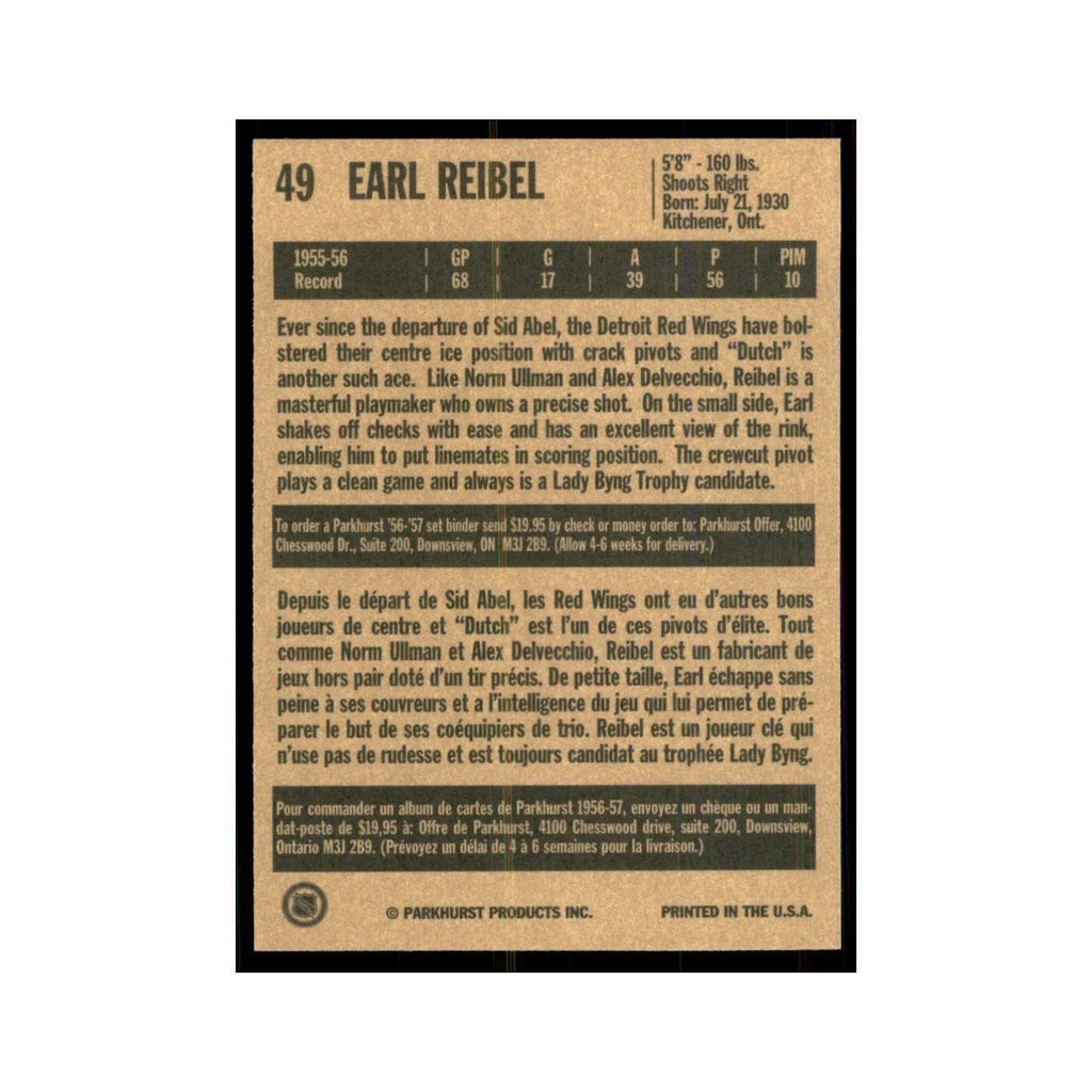 1994 Parkhurst Missing Link 1956-57 Earl Reibel Detroit Red Wings #49