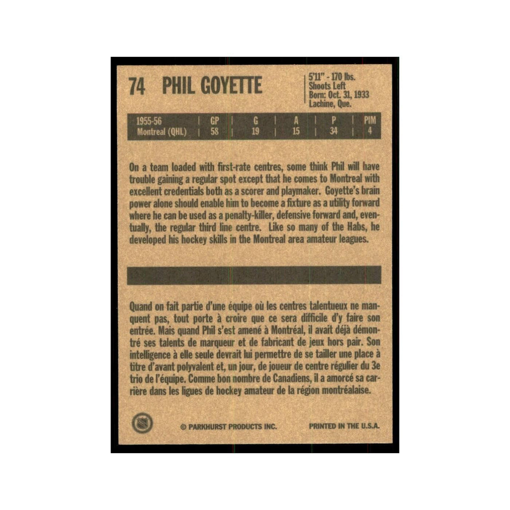1994 Parkhurst Missing Link 1956-57 Phil Goyette Montreal Canadiens #74