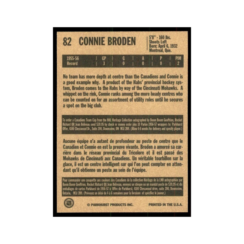 1994 Parkhurst Missing Link 1956-57 Connie Broden RC Montreal Canadiens #82