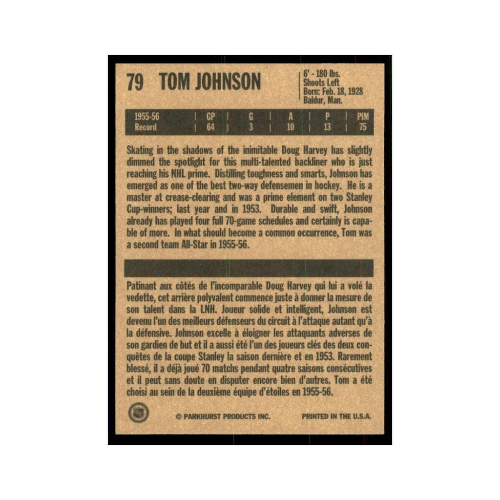 1994 Parkhurst Missing Link 1956-57 Tom Johnson Montreal Canadiens #79