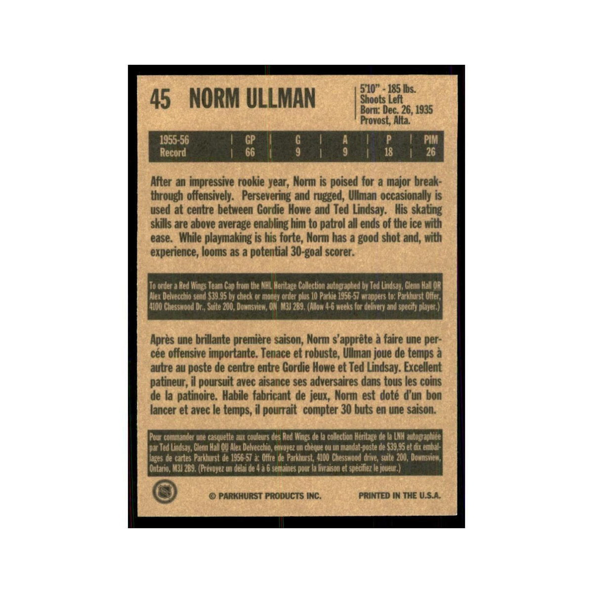 1994 Parkhurst Missing Link Norm Ullman Detroit Red Wings #45