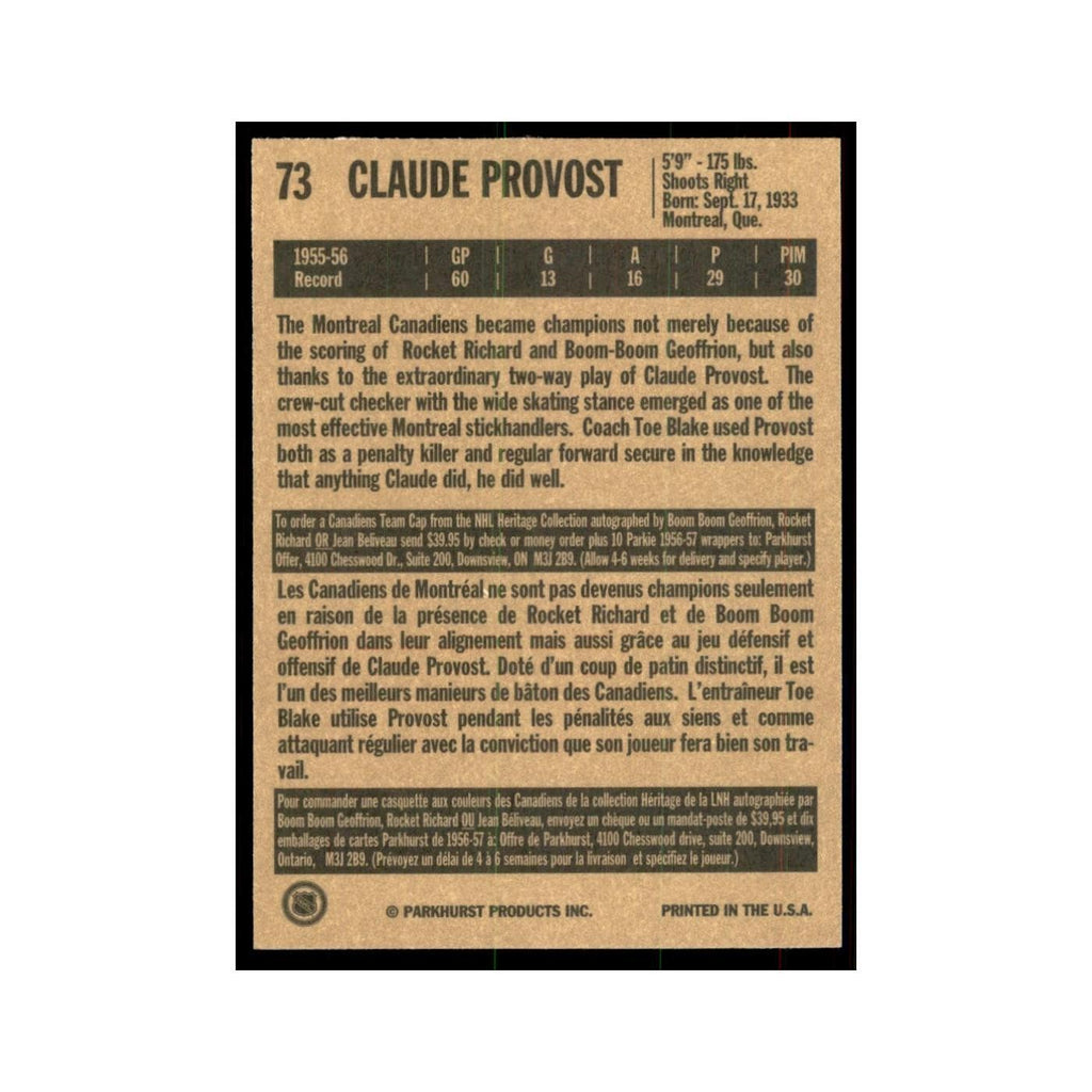 1994 Parkhurst Missing Link Claude Provost Montreal Canadiens #73