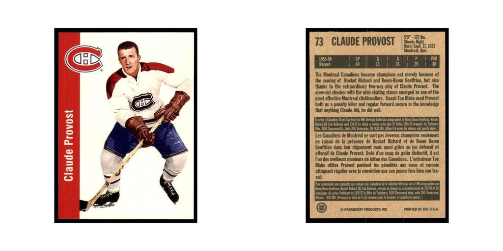 1994 Parkhurst Missing Link Claude Provost Montreal Canadiens #73