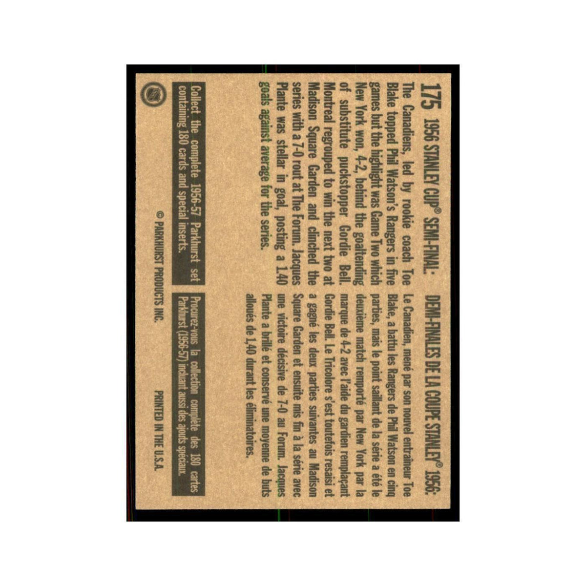 1994 Parkhurst Missing Link 1956 Semi Final Montreal Canadiens #175