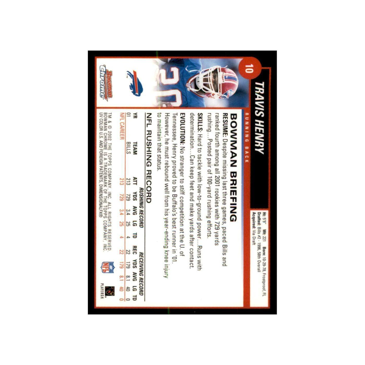 2002 Bowman Chrome Travis Henry Football Cards #10