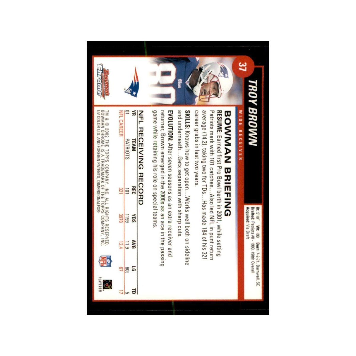 2002 Bowman Chrome Troy Brown Football Cards #37