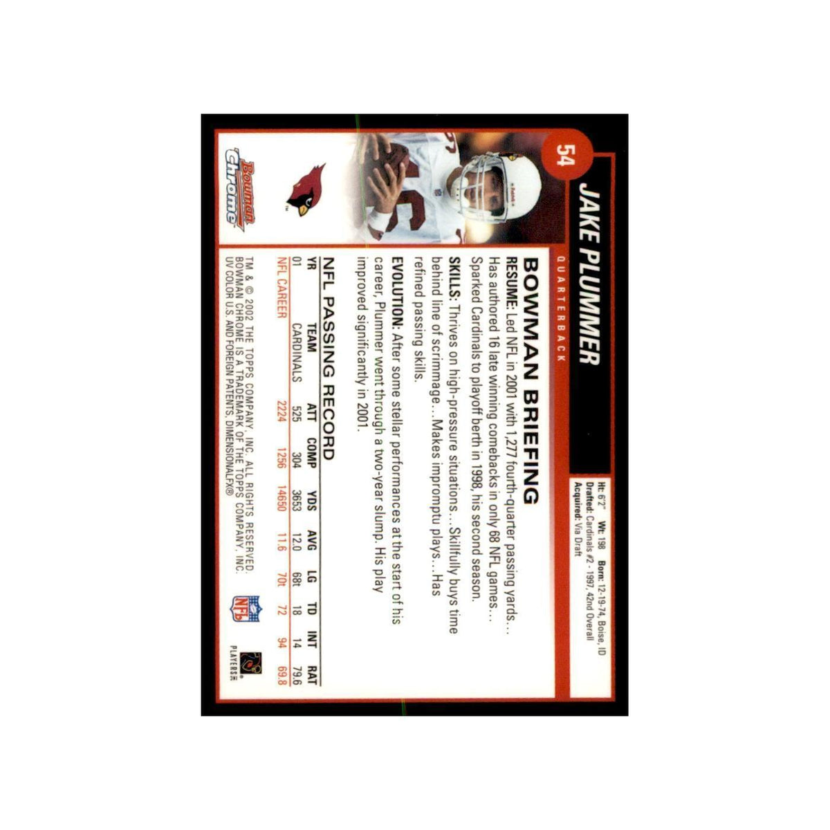 2002 Bowman Chrome Jake Plummer Football Cards #54