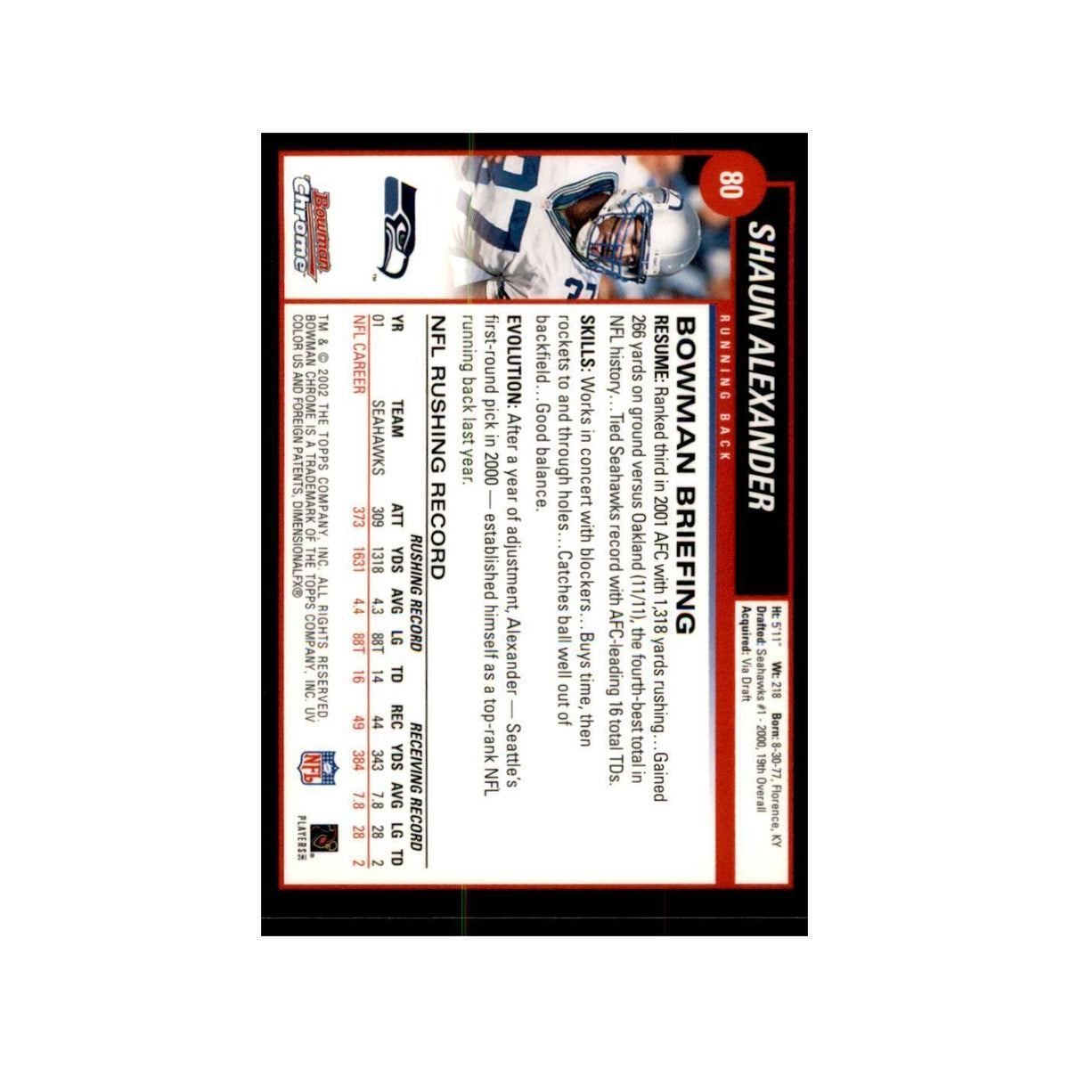 2002 Bowman Chrome Shaun Alexander Football Cards #80