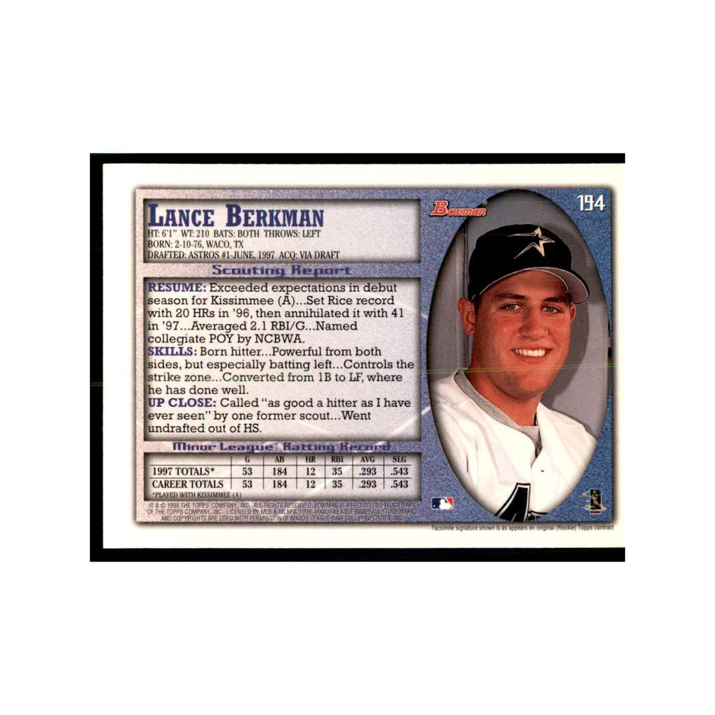 1998 Bowman Lance Berkman Baseball Cards #194