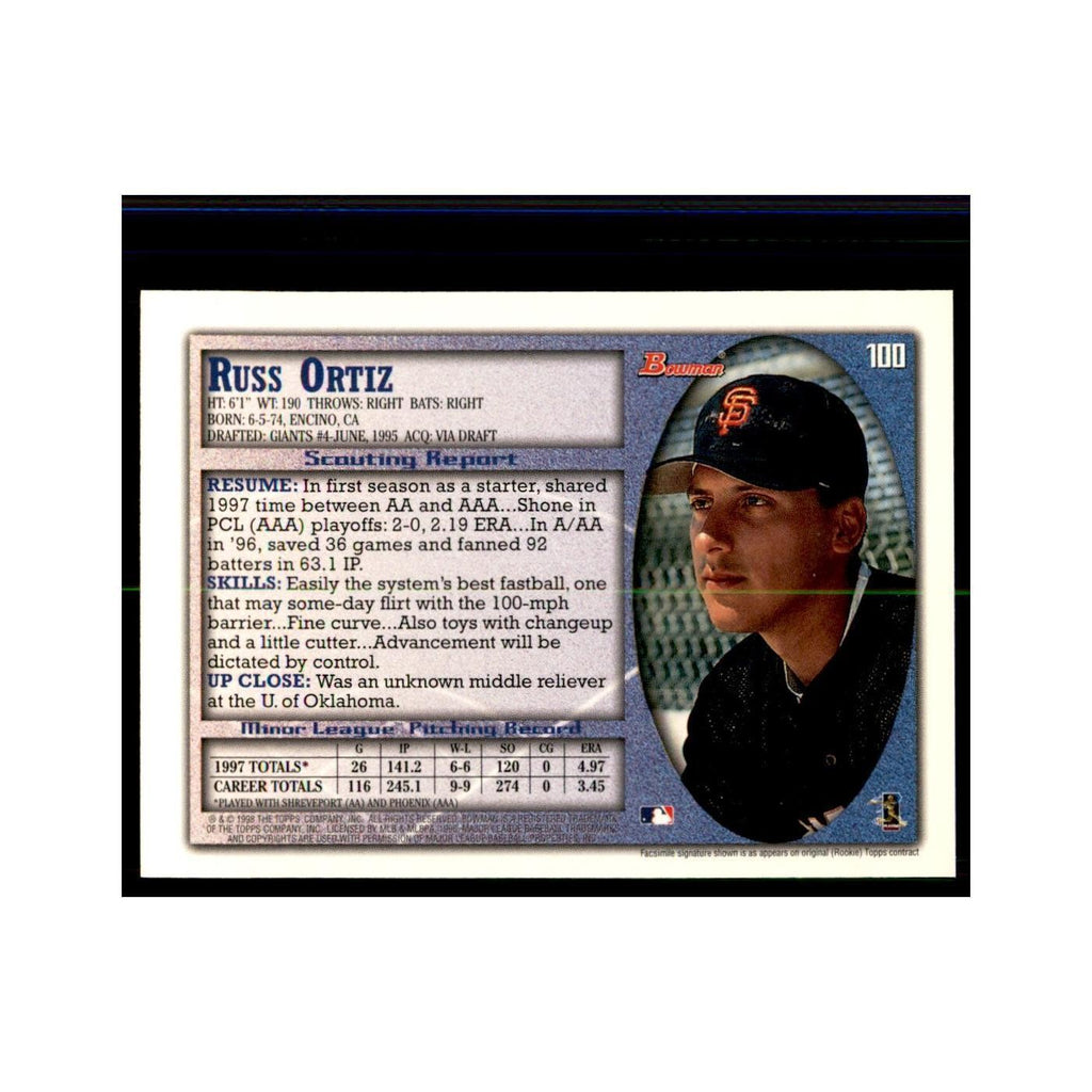 1998 Bowman Russ Ortiz Baseball Cards #100