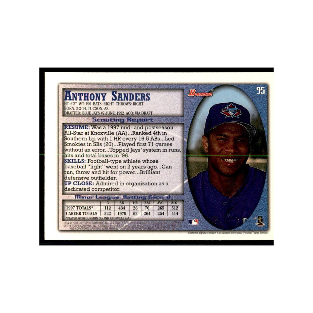 1998 Bowman Anthony Sanders Baseball Cards #95