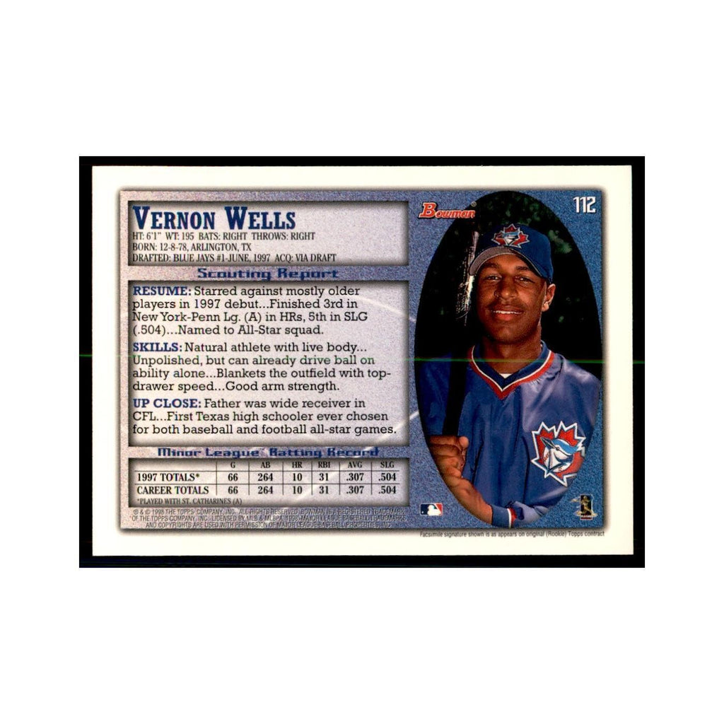 1998 Bowman Vernon Wells Baseball Cards #112