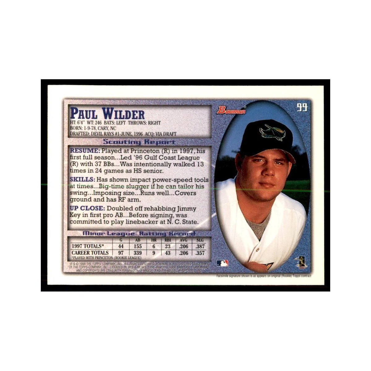 1998 Bowman Paul Wilder Baseball Cards #99