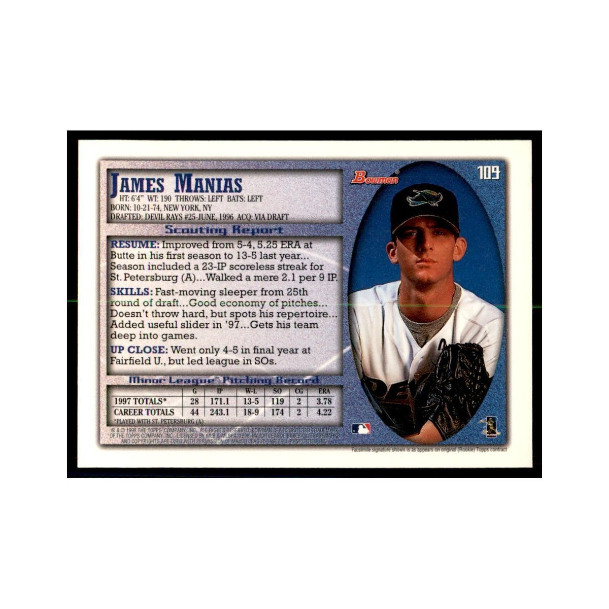 1998 Bowman James Manias Baseball Cards #109