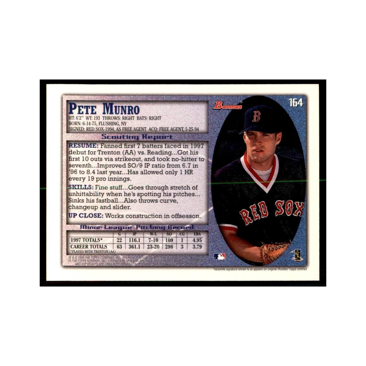 1998 Bowman Pete Munro Baseball Cards #164
