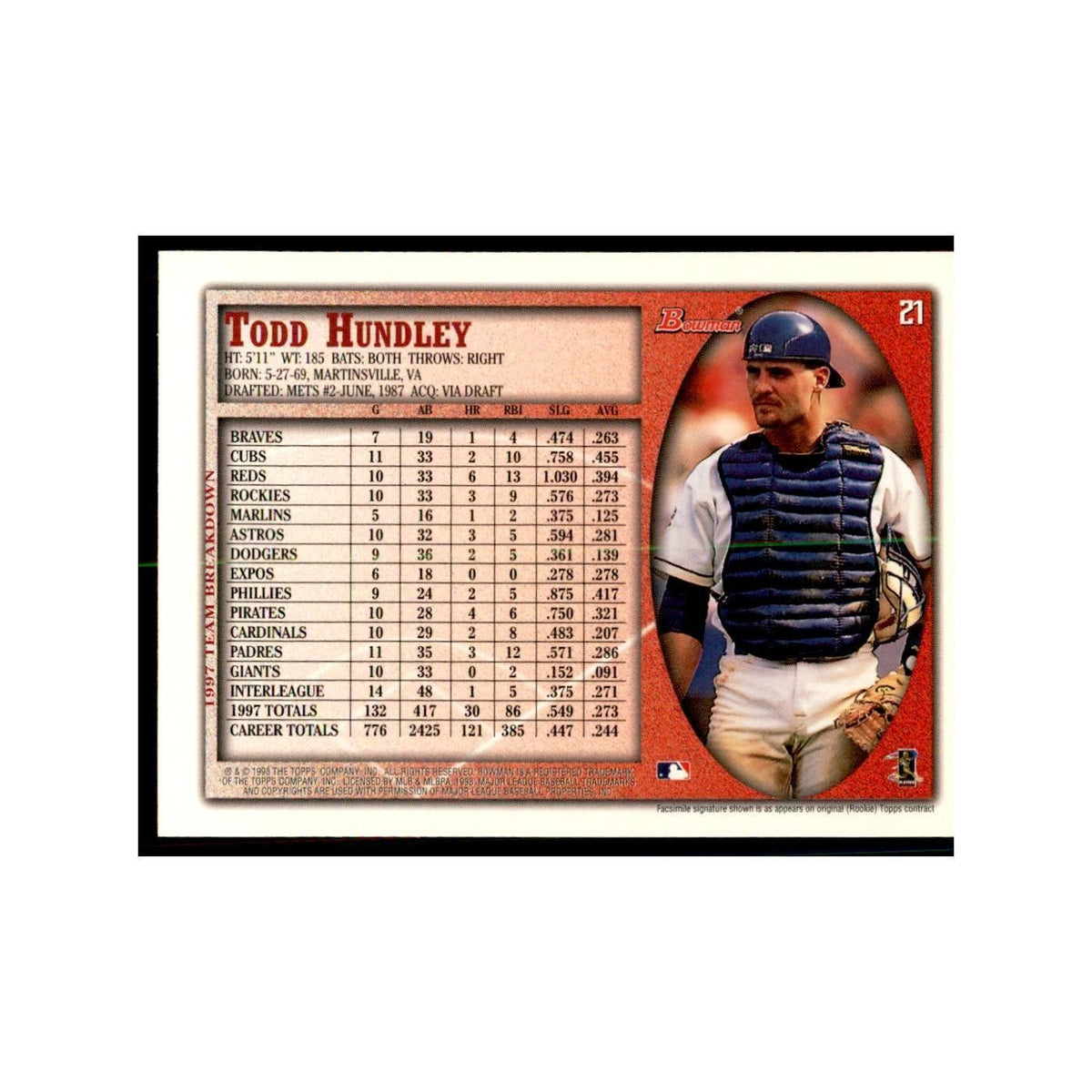 1998 Bowman Todd Hundley Baseball Cards #21