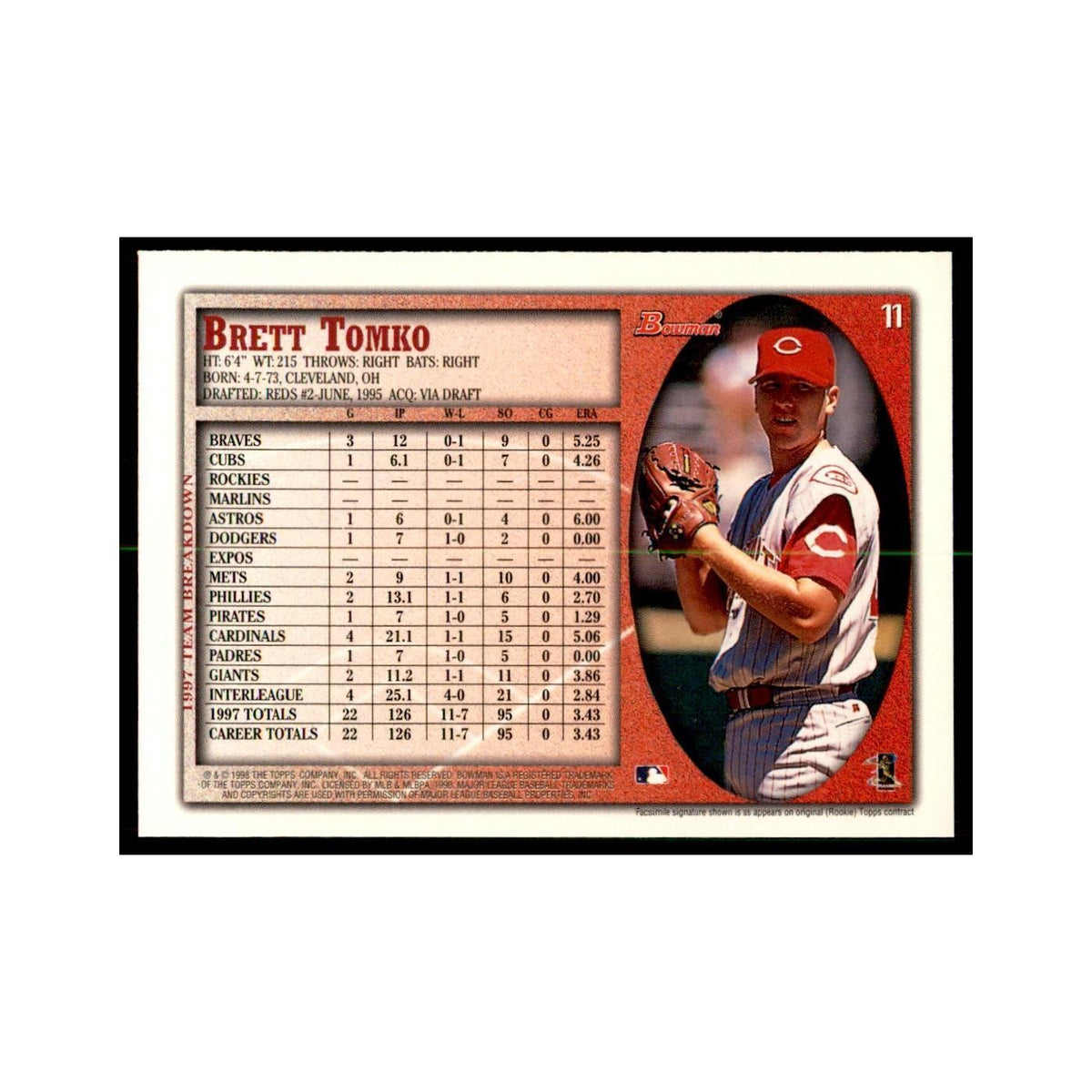 1998 Bowman Brett Tomko Baseball Cards #11