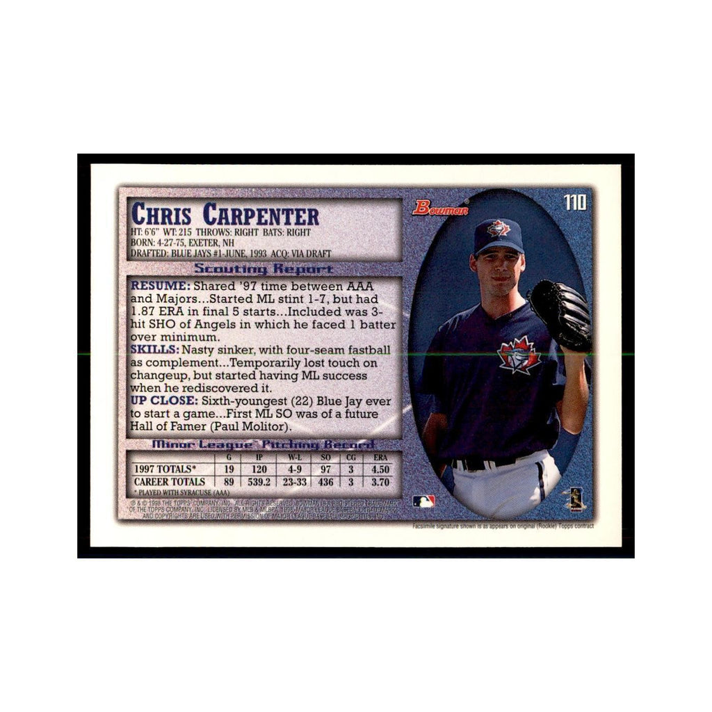1998 Bowman Chris Carpenter Baseball Cards #110