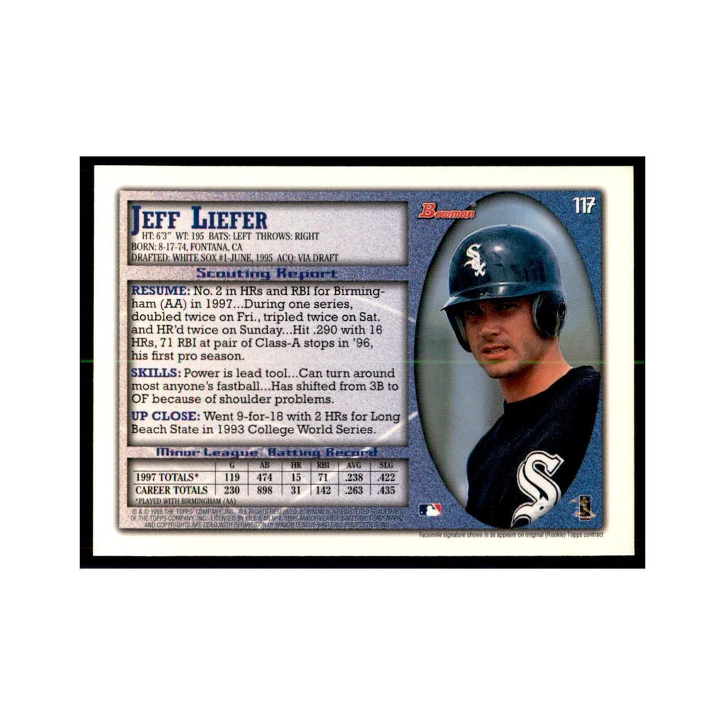 1998 Bowman Jeff Liefer Baseball Cards #117