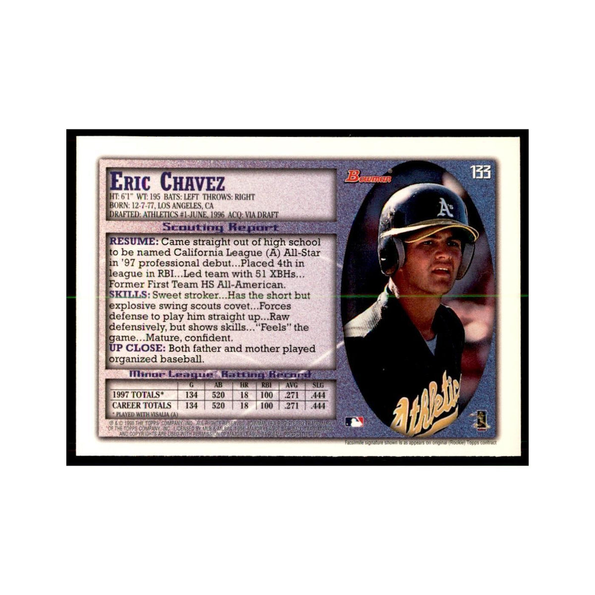 1998 Bowman Eric Chavez Baseball Cards #133